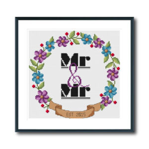 Mr & Mr Wedding Wreath Cross Stitch Pattern
