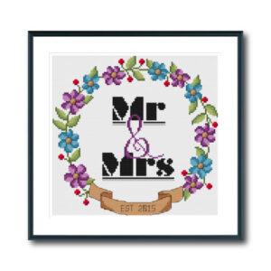 Mr & Mrs Wedding Wreath Cross Stitch Pattern